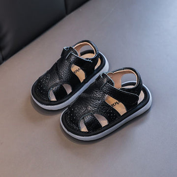 Baby Leather Sandals Bocai Cat Velcro Non Slip Black 13cm long within 17 yards