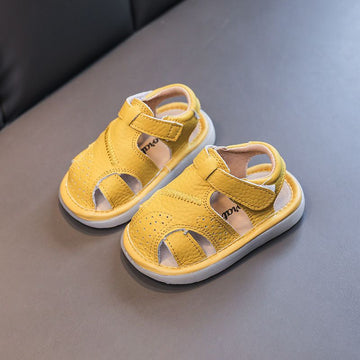 Baby Leather Sandals Bocai Cat Velcro Non Slip Yellow 13cm long within 17 yards