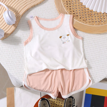 Happy Child Companion Boys Girls Summer 2pc Set Modal [cream apricot]] 110cm