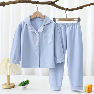 Yi Mei Kids Pajamas De Velvet Long Sleeve Two Piece Set SY04-Pajamas Blue 150cm