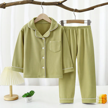 Yi Mei Kids Pajamas De Velvet Long Sleeve Two Piece Set SY06-Pajamas Bean Green 170cm