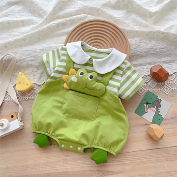 Baby Cotton Short Sleeve Summer Onesie 66cm Green [lapel fish frog bag fart]] 73CM
