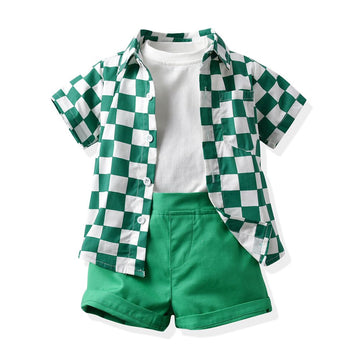 Top and Top Boys Plaid 3 Piece Set Cotton Green 80cm