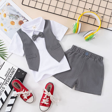 Boys Summer Cotton Suit Short Sleeve Two Piece Set White 80cm