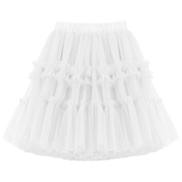 Girls Princess Skirt Polyester Ruffled Summer White 160cm