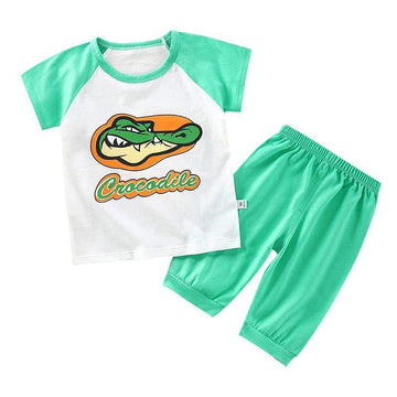Qiaoxindou Cotton 2 Piece Kids Summer Set 5 pants suit -- Blue pilot 130cm