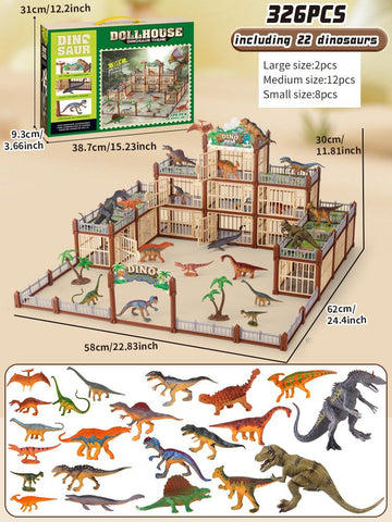 DIY Jurassic Theme Park Building Set for Kids, Creative Dinosaur Arena Toy with Realistic Dinosaurs and Palm Trees, Educational Playset for Ages 3+ to Build and Explore (326PCS, Brown)