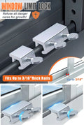 Adjustable stainless steel window limit lock for sliding and single-hung windows, child and pet safety, no-drill installation, double-knob model.
