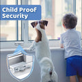 Adjustable stainless steel window limit lock for sliding and single-hung windows, child and pet safety stopper, no-drill installation.