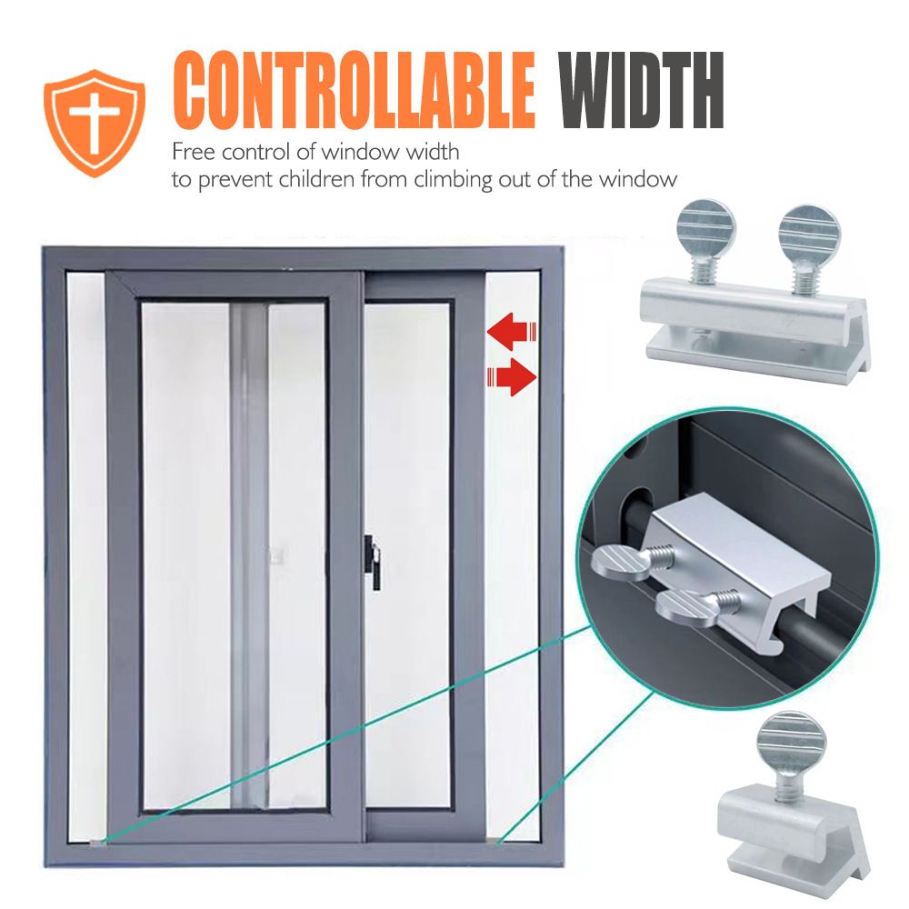 Adjustable stainless steel window limit lock for sliding and single-hung windows, child and pet safety security stopper with double knobs.