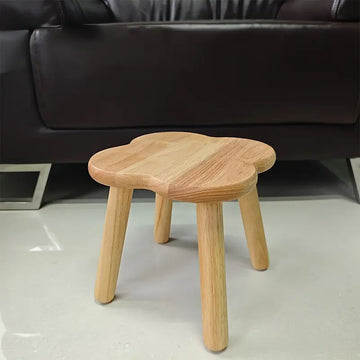 Versatile Solid Wood Low Stool with Flower-Shaped Seat for Entryway, Living Room, Patio, and Kids' Seating (Natural, L(30*30*28cm))