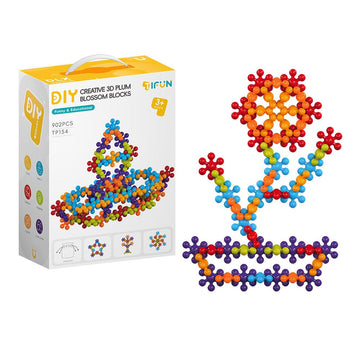 3D Plum Blossom Building Blocks for Kids – DIY Creative Puzzle Toy for Ages 3+ with 112, 302, or 902 Pieces, Safe Plastic, Reusable Storage Bag, and Idea Guide for Endless Fun (902PCS)