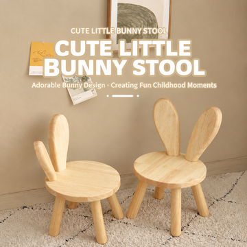 Cute Bunny Ear Solid Wood Stool for Kids, Natural Finish Children's Chair for Living Room Playroom Bedroom, Decorative Nursery Furniture (Natural)