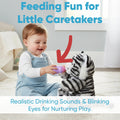 Soft plush interactive tiger toy for babies, features feeding and sleeping simulation, from Everything Baby activity toy collection.
