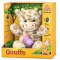 Soft plush interactive giraffe toy for babies, features feeding and sleeping simulation functions, by Everything Baby.