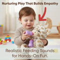 Soft plush interactive giraffe toy for babies, featuring feeding and sleeping simulation functions, by Everything Baby.