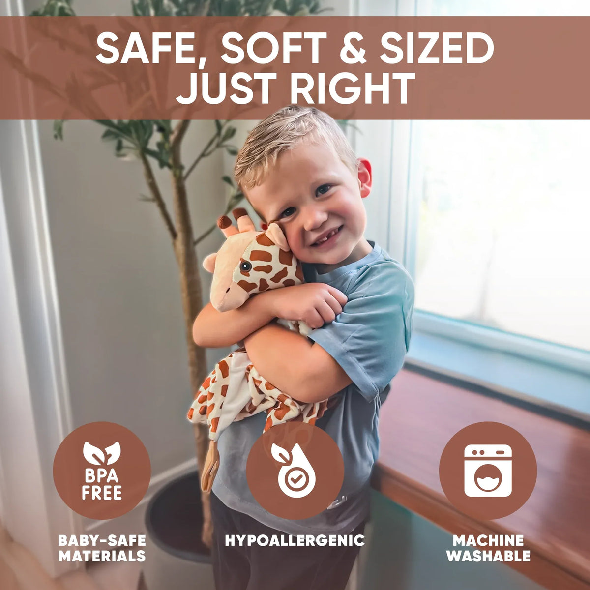 Aria the Giraffe white noise and lullaby comforter, a soft musical toy for babies and kids from Everything Baby.