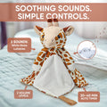 Aria the Giraffe white noise and lullaby comforter from Everything Baby, featuring a soft plush giraffe toy for soothing sleep.