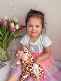 White plush Aria the Giraffe musical toy with a lullaby comforter for babies and kids, from Everything Baby.