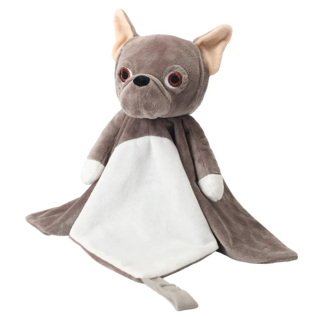 White noise and lullaby comforter featuring Billy the French Bulldog, a soft musical toy for babies and kids by Everything Baby.