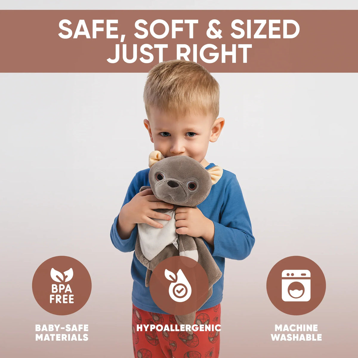 White noise and lullaby comforter featuring Billy the French Bulldog, a musical toy for babies and kids by Everything Baby.
