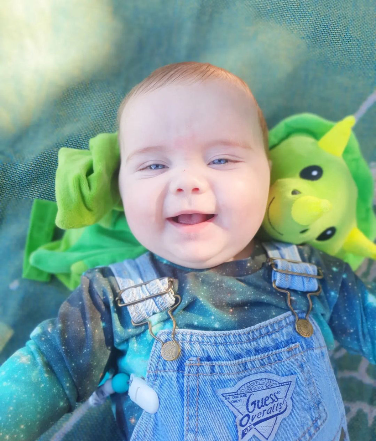 Cute Dash the Dinosaur musical toy for babies and kids, soft plush character from Everything Baby in cheerful colors.