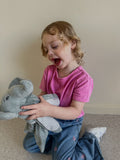 White noise and lullaby elephant toy named Ellie from Everything Baby, designed for soothing babies and kids, with soft fabric and musical features.