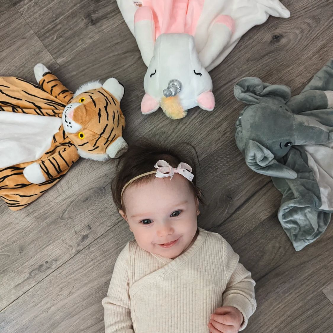 Ellie the Elephant white noise and lullaby comforter by Everything Baby, soft plush toy for soothing baby and kids.