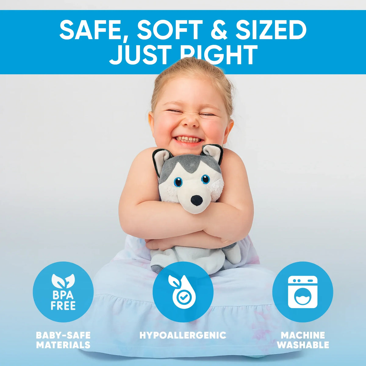 Harli the Husky white noise and lullaby comforter by Everything Baby, soft plush toy for babies and kids, musical toy with soothing sounds.