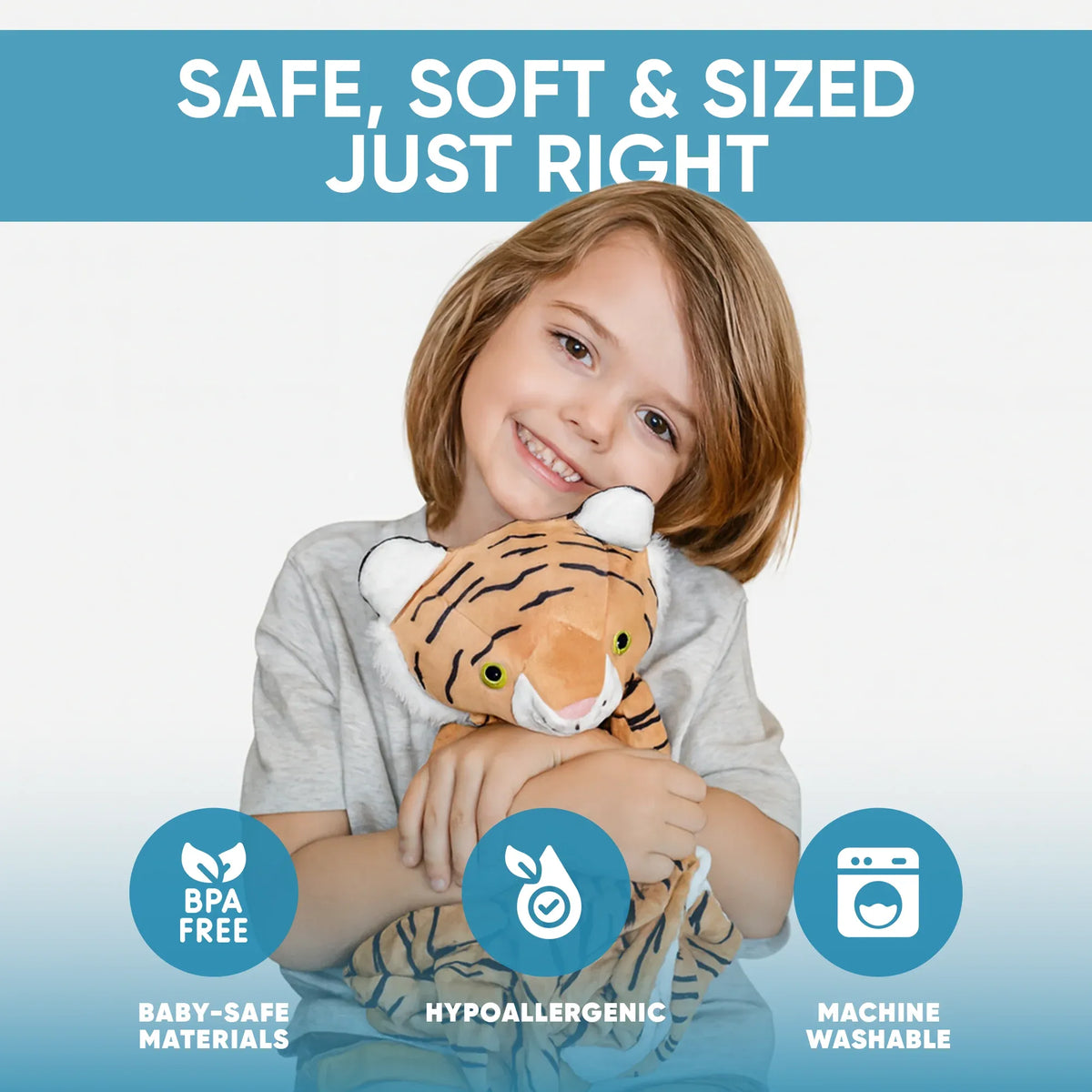 Indi the Tiger white noise and lullaby comforter for babies with soft fabric and musical toy features by Everything Baby.