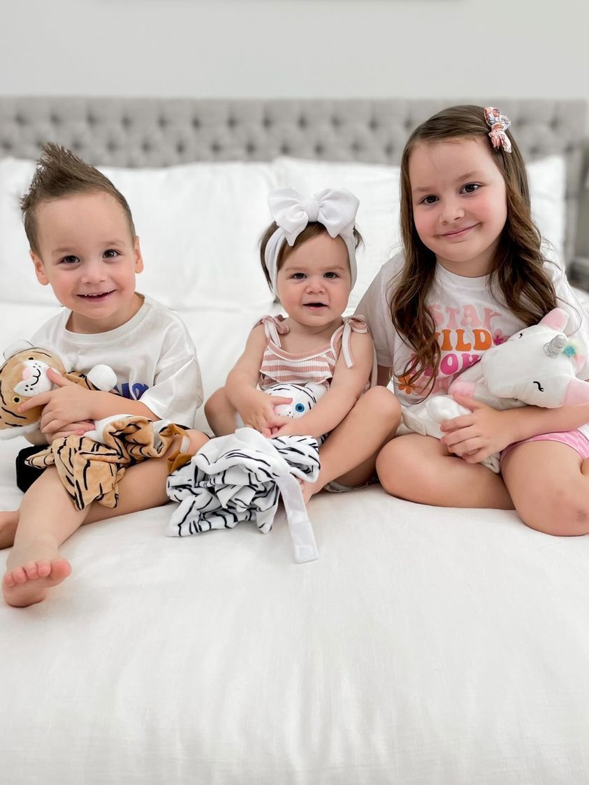 Indi the Tiger white noise and lullaby comforter by Everything Baby, soft plush toy with musical features for babies and kids.