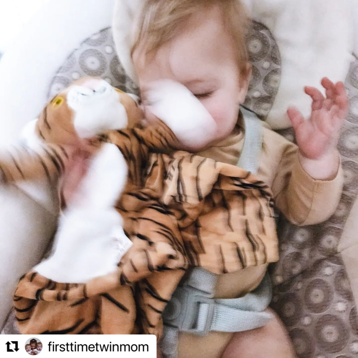 Indi the Tiger white noise and lullaby comforter from Everything Baby, soft plush toy with musical features for babies and kids.