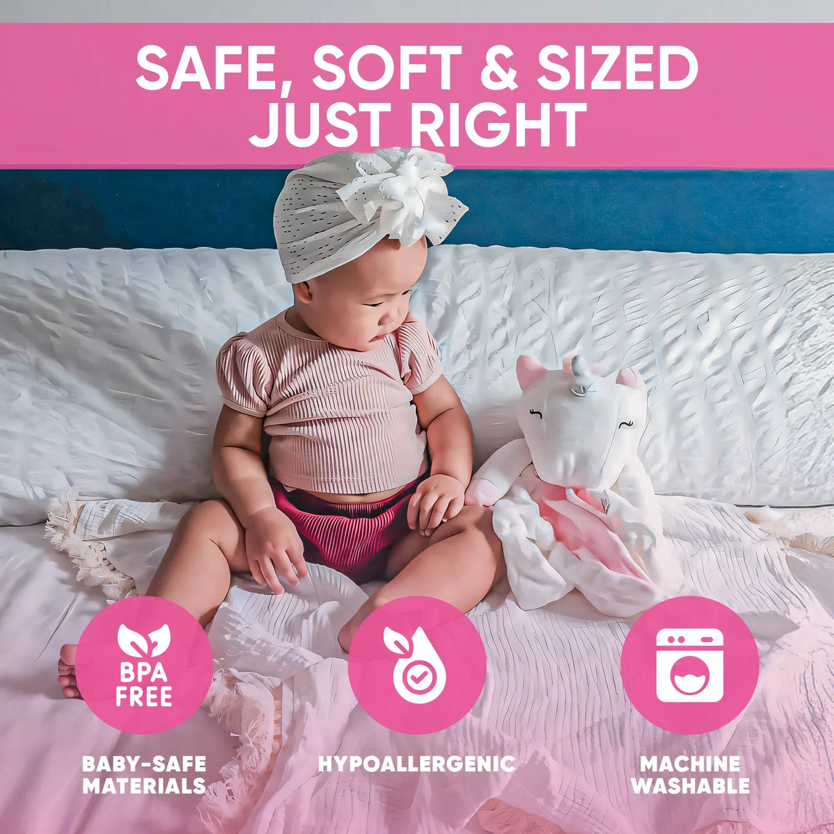 Maisie the Unicorn white noise and lullaby comforter, a soft musical toy for babies and kids from Everything Baby.