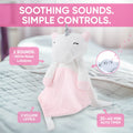White noise unicorn lullaby comforter featuring Maisie, a soft plush toy with musical functions for baby and kids' comfort.