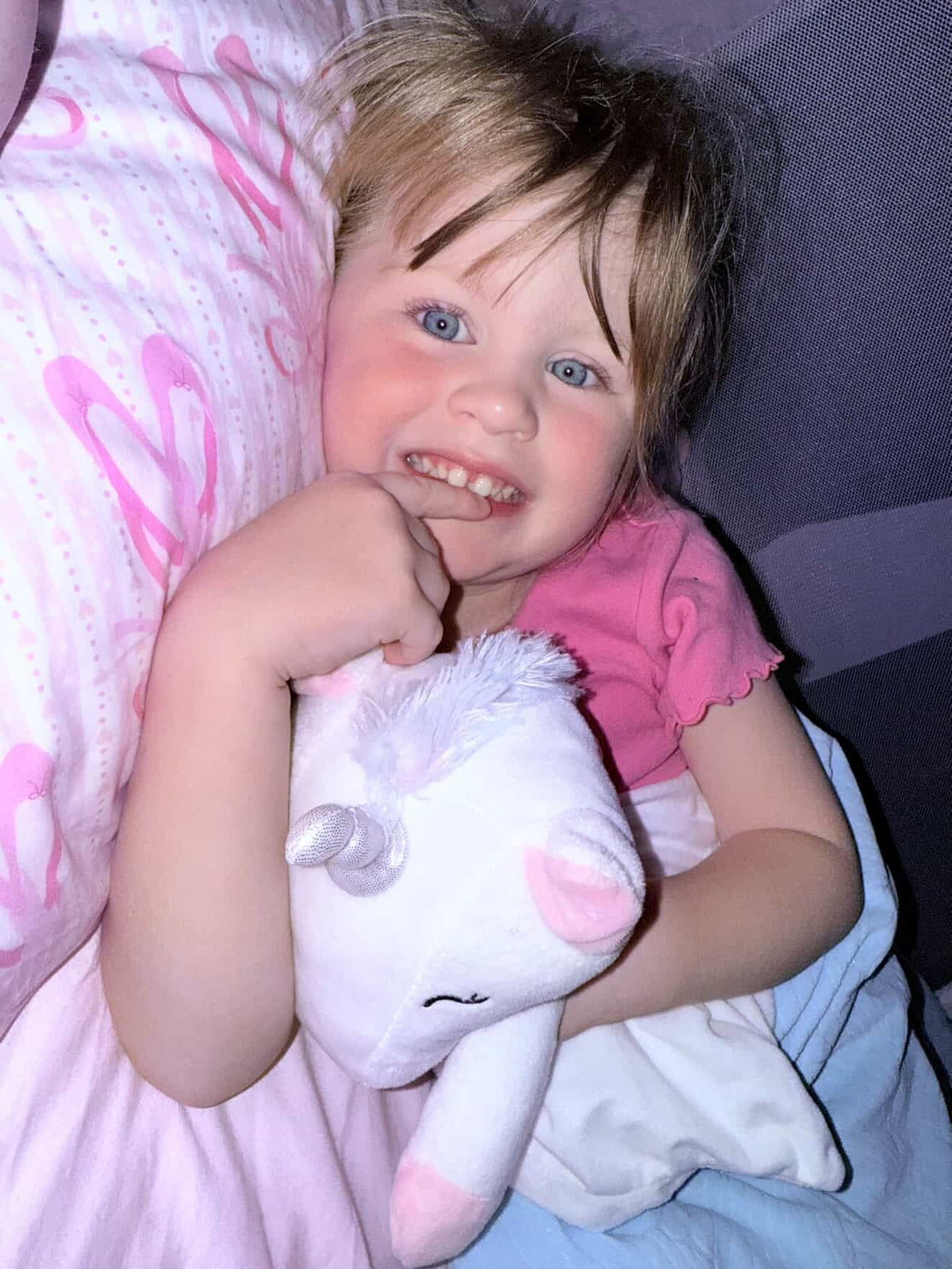 Maisie the unicorn white noise and lullaby comforter for babies, plush toy with musical features by Everything Baby.