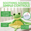 RaRa the Frog white noise and lullaby comforter, a soft musical toy for babies and kids from Everything Baby.