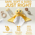 Zaylee the Duck musical toy from Everything Baby, a white noise and lullaby comforter for babies and kids, with soft plush details.