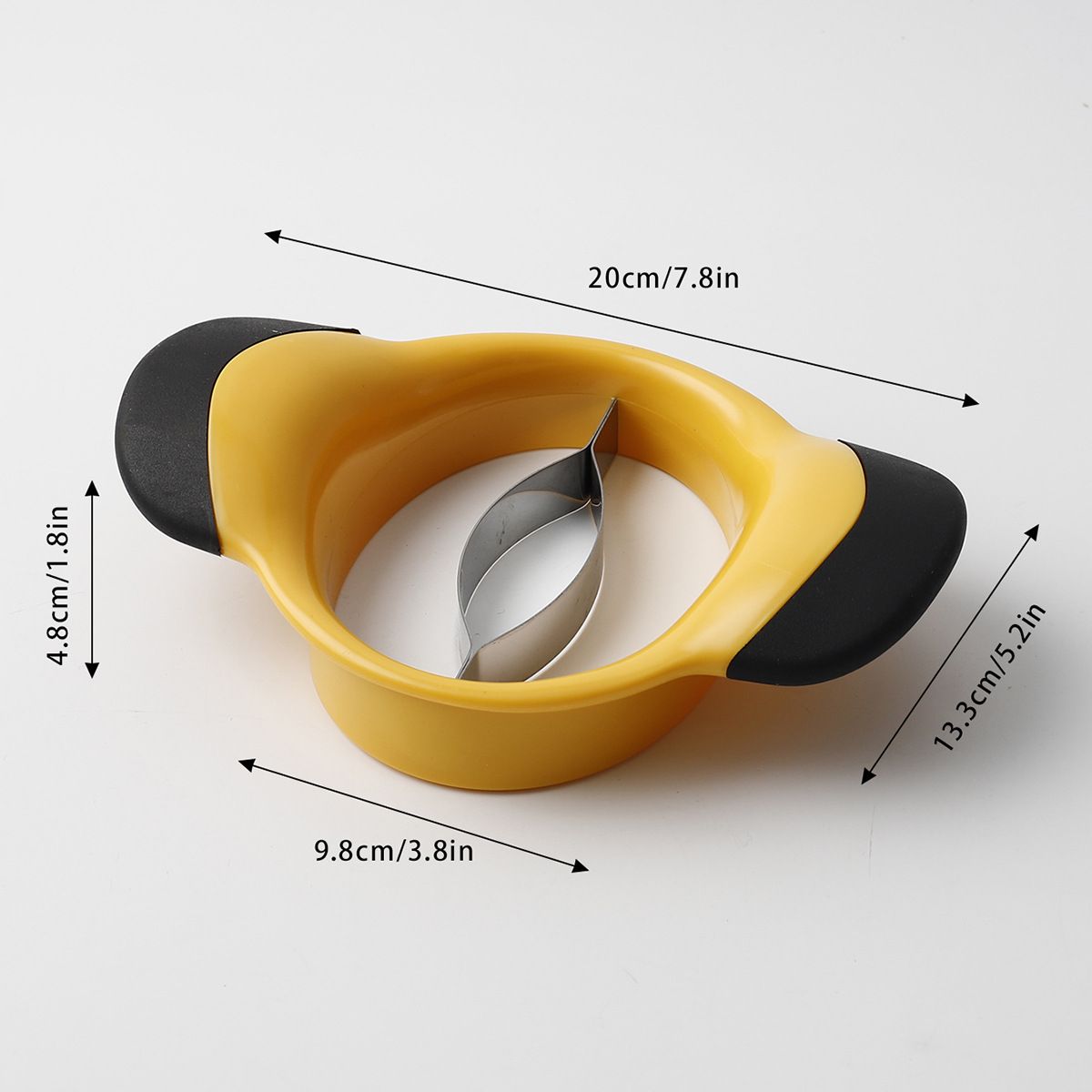 Two large mango slicers and peelers with stainless steel blades and ergonomic rubber handles for easy fruit splitting and cutting.