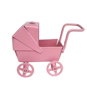 Pink mini baby stroller carriage basket by Everything Baby, decorative scene accessory for kid’s furniture and baby decor.