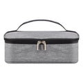 Grey insulated waterproof lunch bag with handle, portable food storage for kids, suitable for school, office, or outdoor picnics.