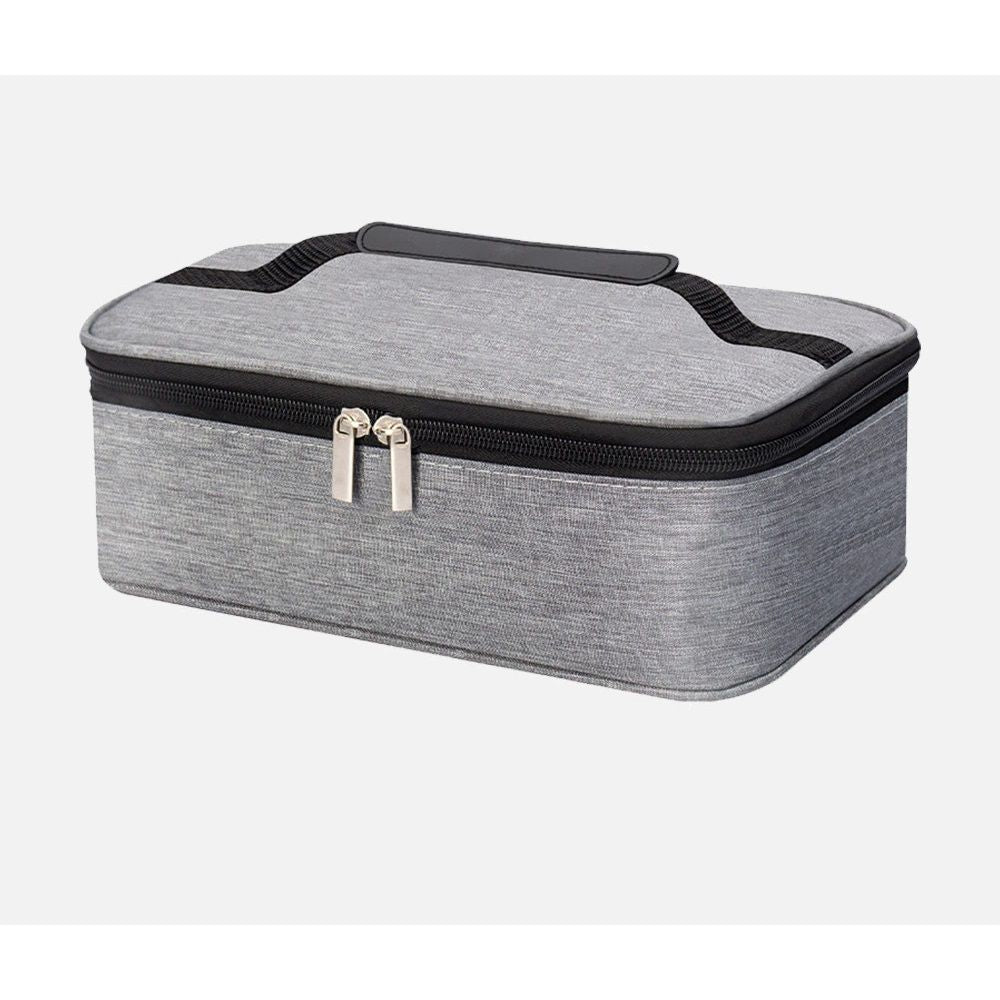 Grey insulated lunch bag by Everything Baby, waterproof kid's lunch box with handle, portable food storage for school and outings.