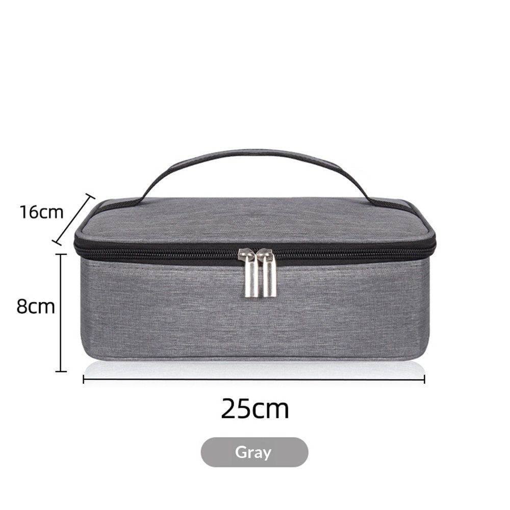 Gray insulated lunch bag with handle, waterproof kid's lunch box for office, outdoor picnics, and food storage by Everything Baby.