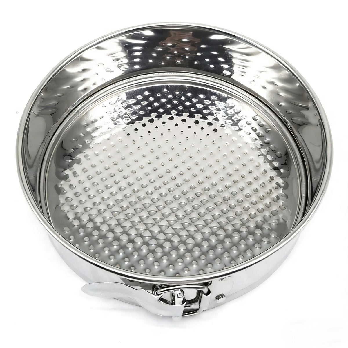 7-inch stainless steel springform cake pan with removable bottom, leakproof, nonstick, ideal for baking cheesecakes and desserts.