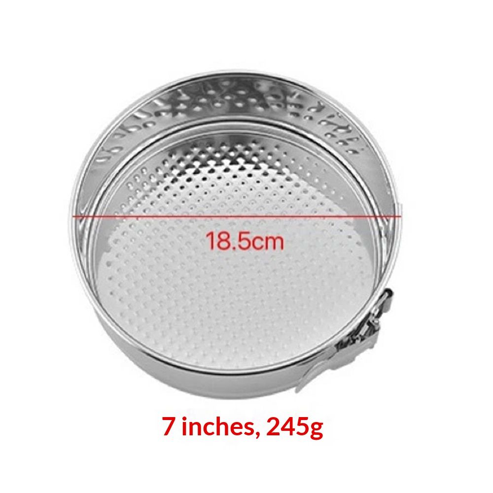 7-inch stainless steel springform cake pan with removable bottom, leakproof and nonstick for baking cheesecakes and desserts.