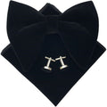 Black velvet men's pre-tied bow tie and cufflink set with pocket square, oversized tuxedo bowtie, suitable for formal occasions.