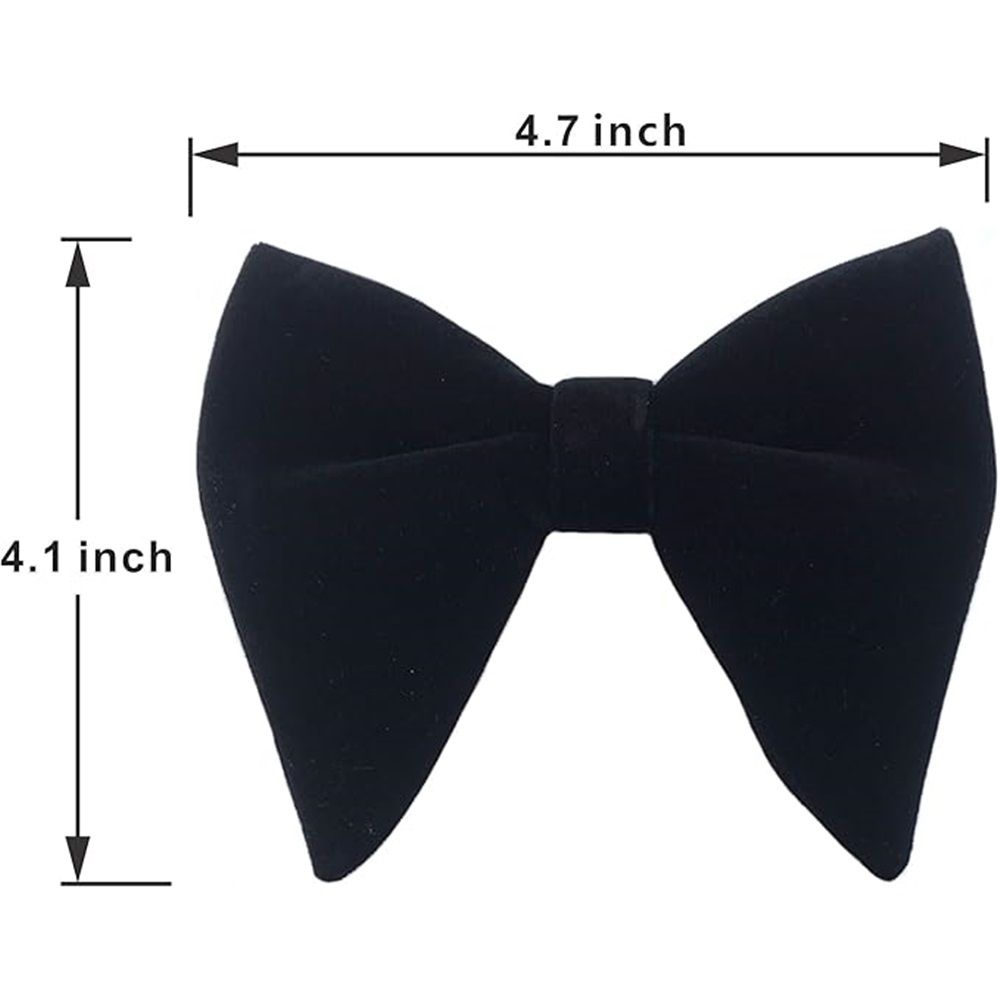 Black velvet oversized bow tie, cufflinks, and pocket square set for boys' tuxedo and sleepwear, stylish and elegant.