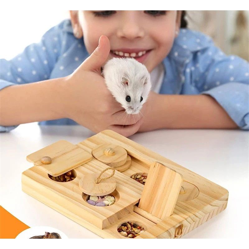 Wooden bird foraging puzzle toy for parrots, parakeets, cockatiels, and sun conures, designed for mental enrichment and interactive play.