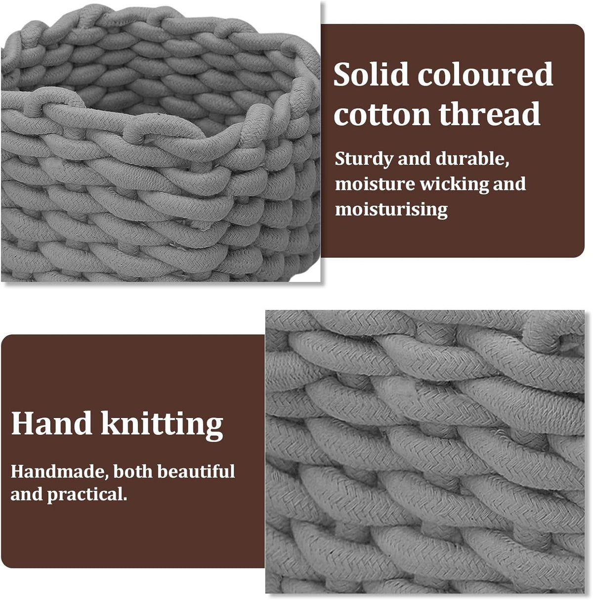 Small grey cotton rope woven storage basket for baby and kids' rooms, perfect for organizing toys and small items.