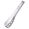 Silver 25 cm perforated serving tong with long handle, lightweight and comfortable, ideal for home, parties, and outdoor use.