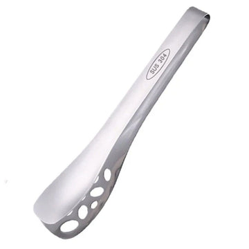 Silver 25 cm perforated serving tong with long handle, lightweight and comfortable, ideal for home, parties, and outdoor use.